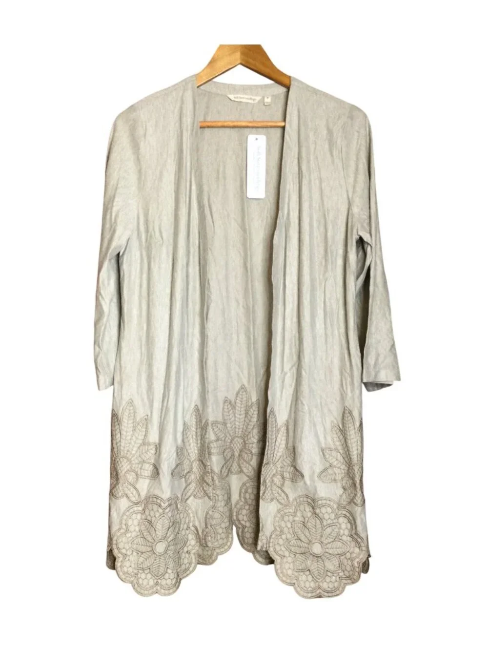 NWT Soft Surroundings Open Front Cardigan Kimono M Embroidered Carys Topper